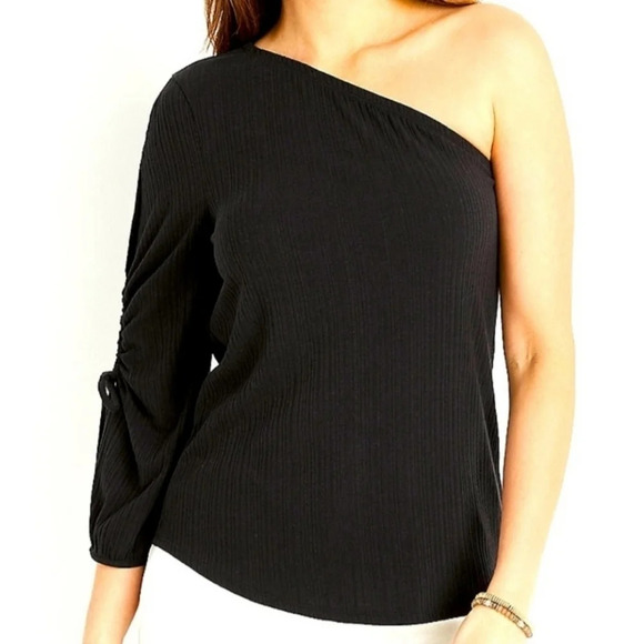 One Shoulder  Ribbed Knit Top - Picture 2 of 7